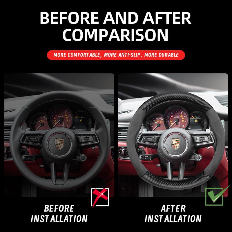 Suitable for Porsche Suede Matte Carbon Fiber Texture Steering Wheel Cover Suitable for Casenne 996 Macan 957 Volante Boxster 986 718 Turbo Panamera 