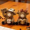 Coffee Highlands Cow Figurines Farmhouse Decors,Resins Animal Statue Table Ornament Garden Bookshelfs Decors Calf Lover
