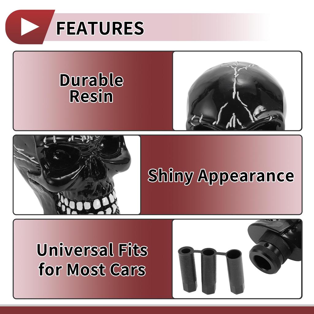 HEROFFIX Skull Shift Knob Universal Gear Shift Knob Resin Stick Shifter Lever Knob for Automatic and Manual Vehicles with 3 Adapters Black 1 Set 8.7cm