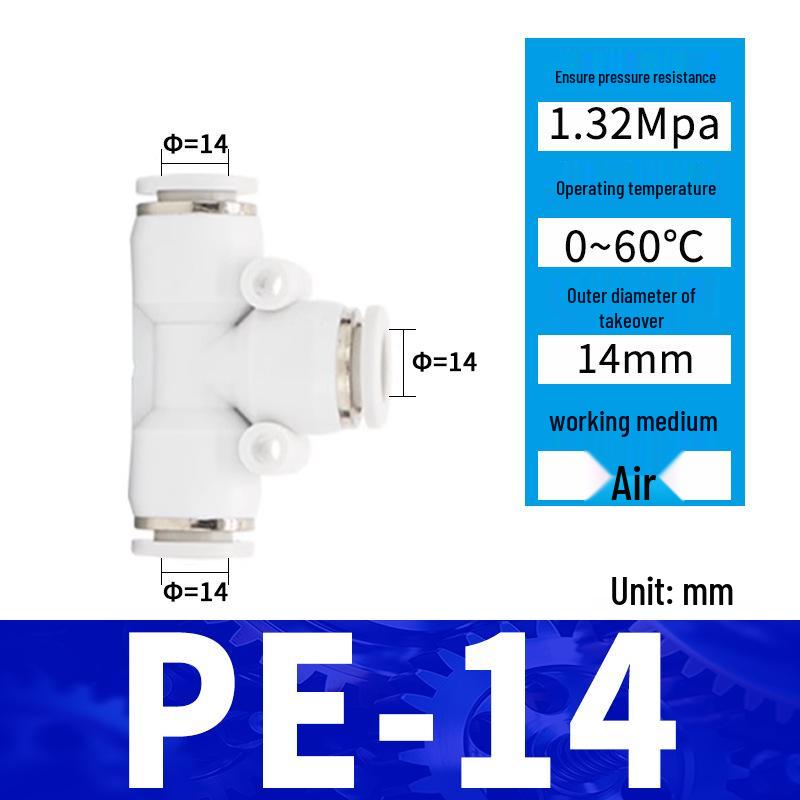 Pneumatic Nylon Air Hose Quick Connect Fittings: PU Straight, PY 5-Way, Cross 4-Way, PZA 3-Way, PE Connector with White/Blue Cap