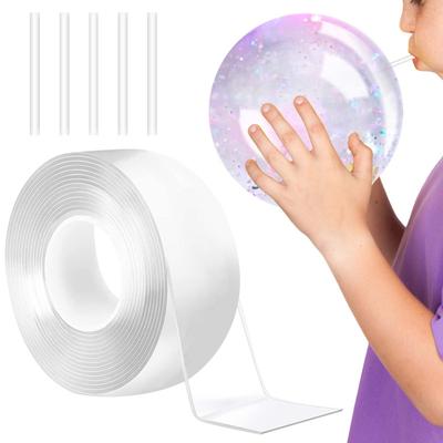 Nano-Klebeband Blasen, Doppelseitiges Klebeband Magisches Plastikblasen, Super Elastische Blasenballons Mit 5 Stk. Strohhalm, 90er Jahre Nostalgie Geschenke Lustiges Spielzeug