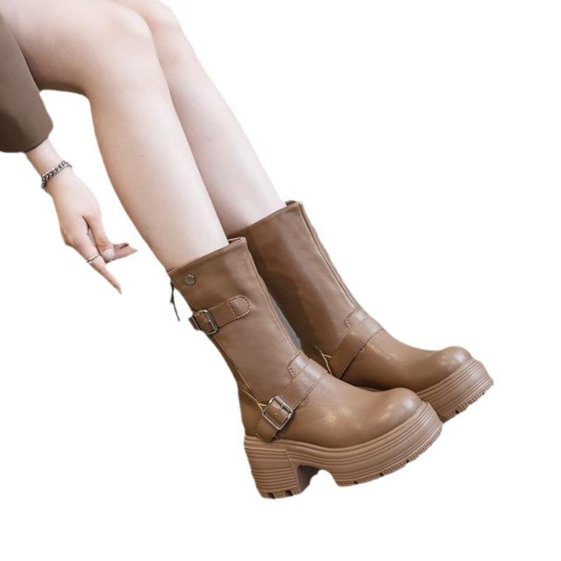 Fashion 9CM Microfiber Leather Autumn Boots Flats Plush Ankle Booties Women Platform Wedge Thick Sole Motorcycle Winter Shoes