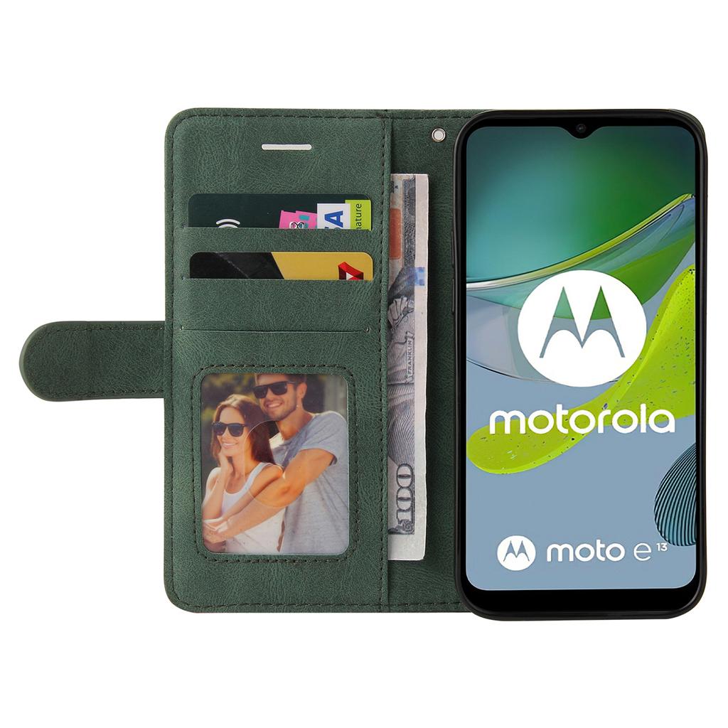 For Motorola Moto E13 4G Leather Case Wallet Stand Color Splicing Phone Cover