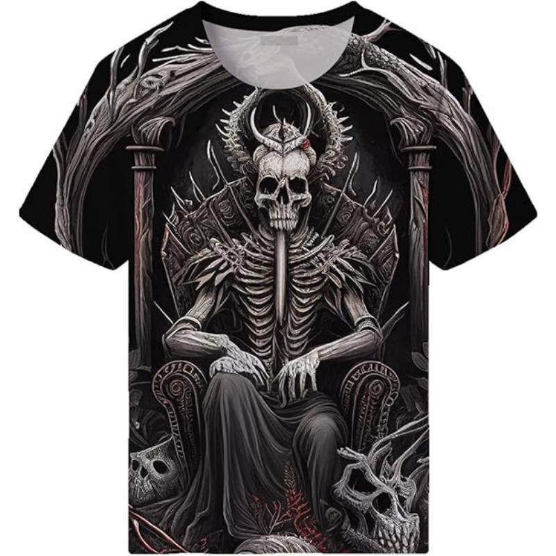 Męski Letni T-shirt 3D Modny Casualowy Luźny Wzór Nadruk Czaszki Okrągły Dekolt Krótki Rękaw T-shirt Top 6XL