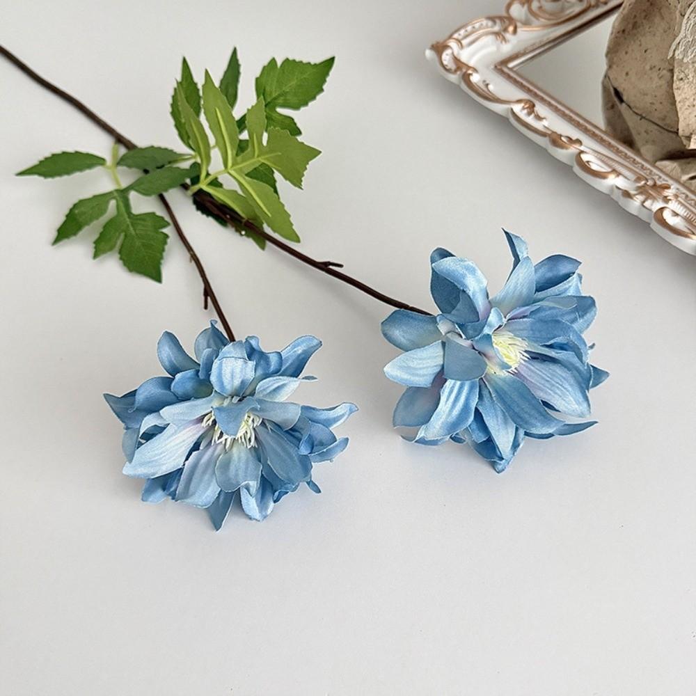 Long Stem Silk Dahlia Flower 2 Forks Wedding Flower Decor  Garden Arrangement синий