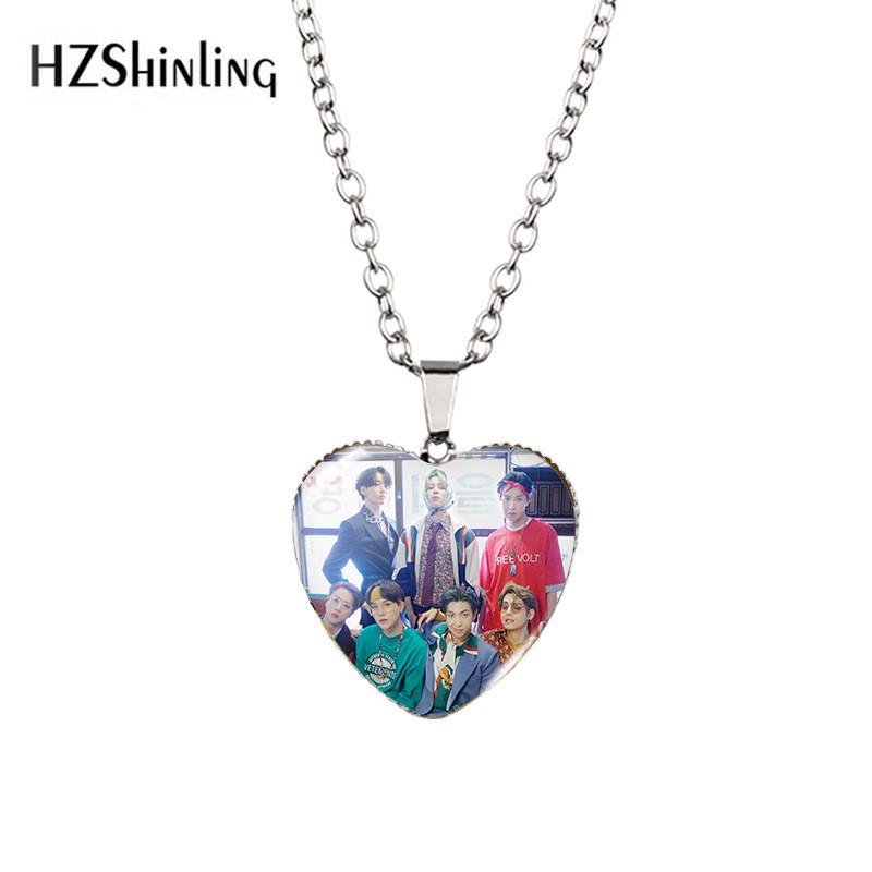 Stunning Heart-shaped Bts Necklace With Colorful Gemstones For Fashion Enthusiasts