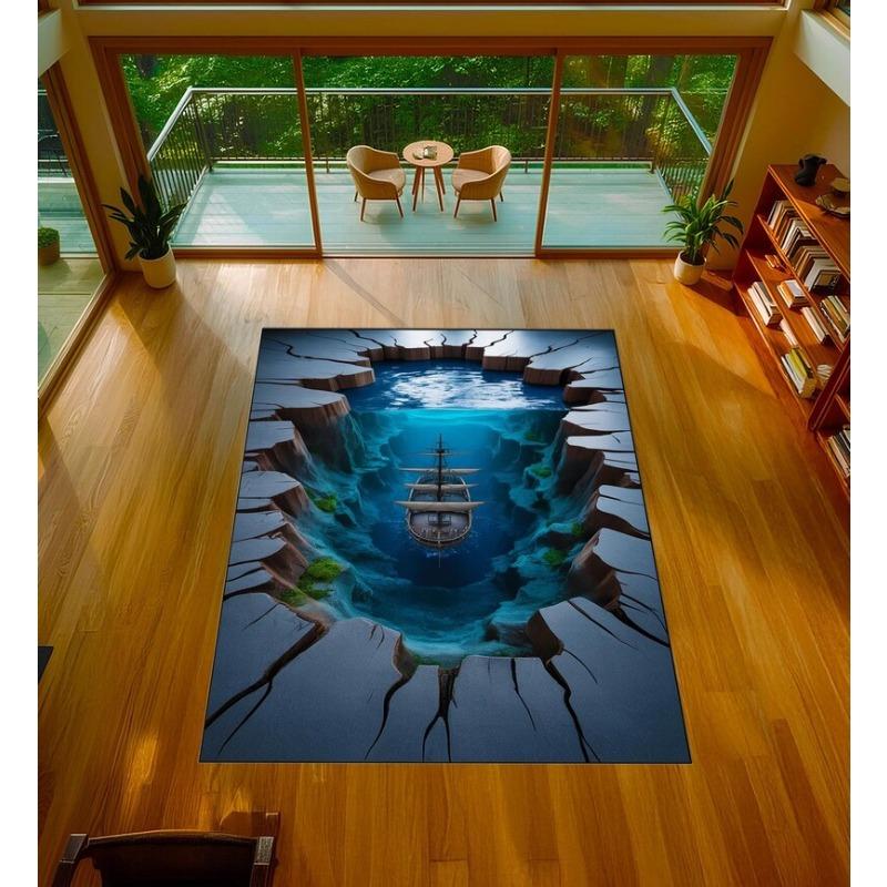Dywanik Mat Mata Dywanowa z Iluzją 3D Motyw Oceanu Antypoślizgowy Salon Dekoracja Domu Nowoczesny Dekoracyjny Dywanik Podłogowy do Salonu Sypialni