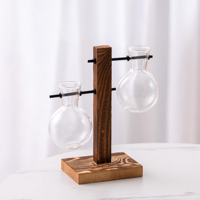 Innovative Wooden Frame Hanging Glass Hydroponic Vase for Pothos – Desktop Flower Arrangement Decor