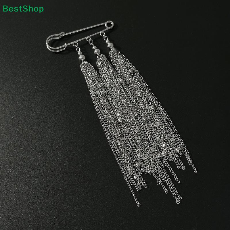 Metal Tassel Safety Pin Brooch, Long Chain Dangle Lapel Pin for Coat, Suit & Fashion Jewelry