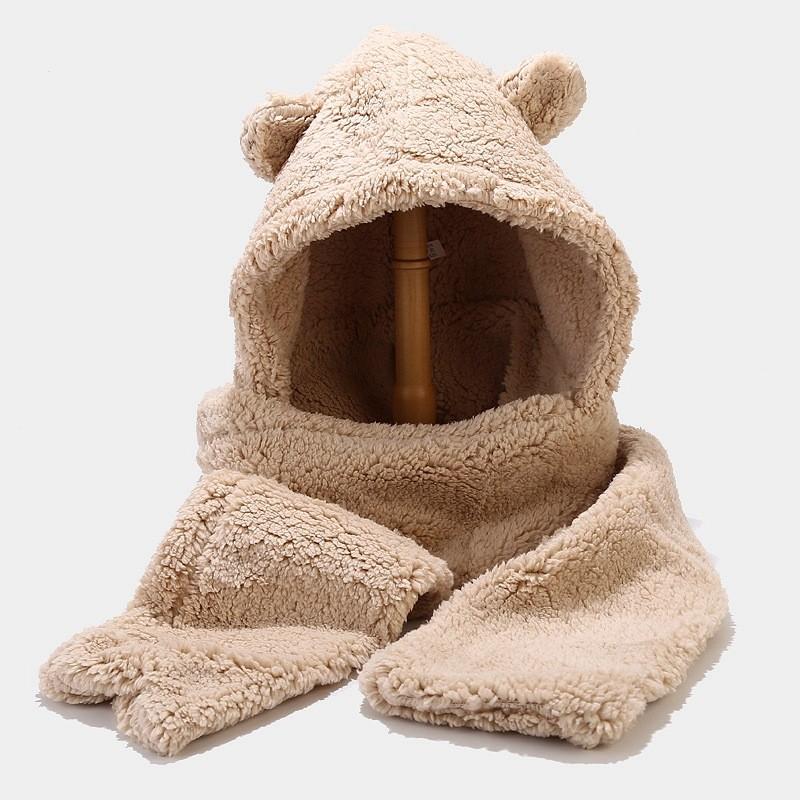 Kids And Adults Bear Ear Knit Hat With Scarf Set For Cold Season Outdoor Warmth хаки