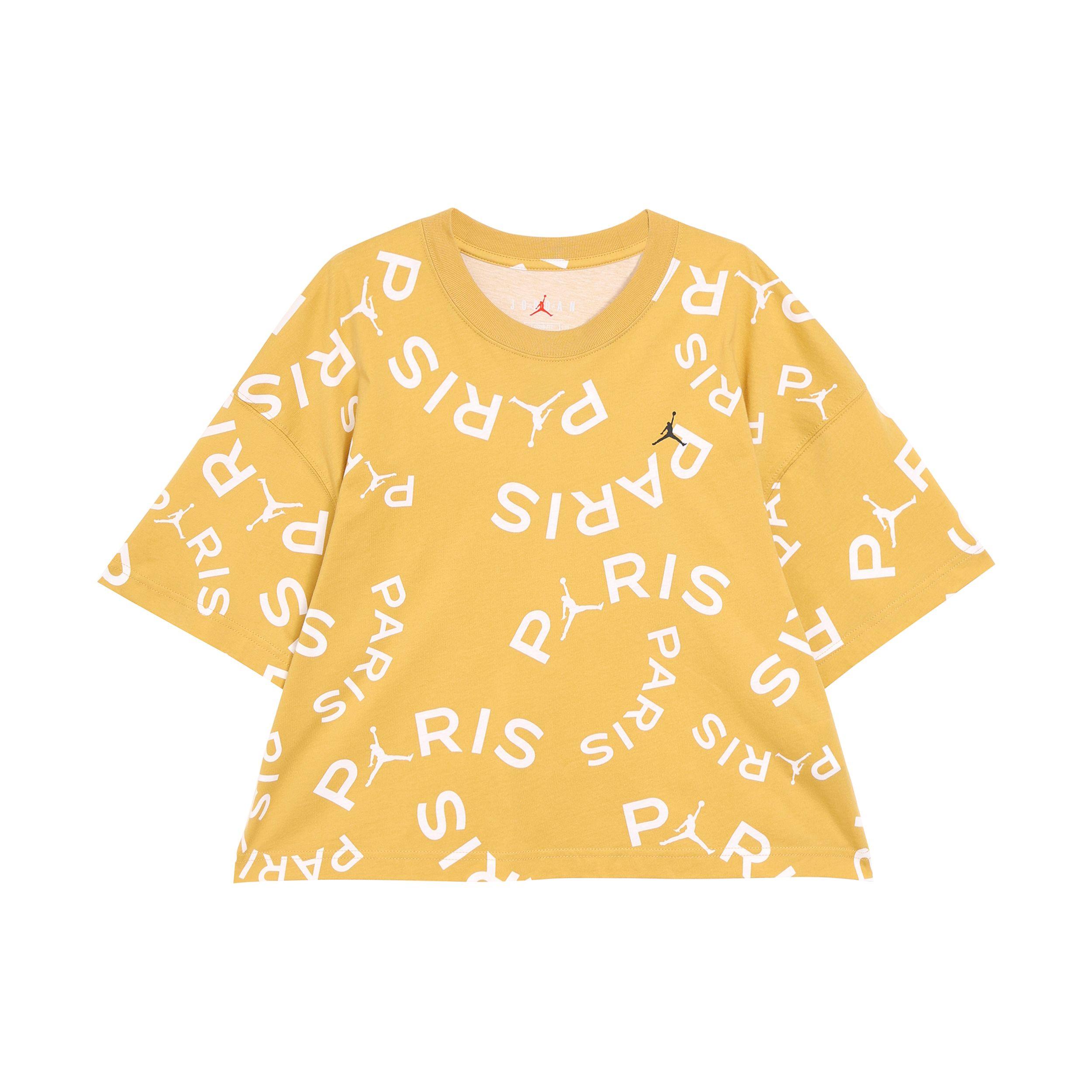 

Женская Свободная повседневная футболка с короткими рукавами и круглым вырезом Jordan Paris Saint-Germain, золотые топы CU5697-723 M