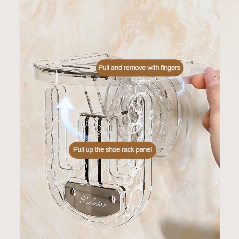 Wandmontierter Pantoffel-Aufhänger, stanzfreier Haken für Schuhe, Saugnapf, Schuhregal, Badezimmer-Hausschuhe-Aufbewahrungshaken
