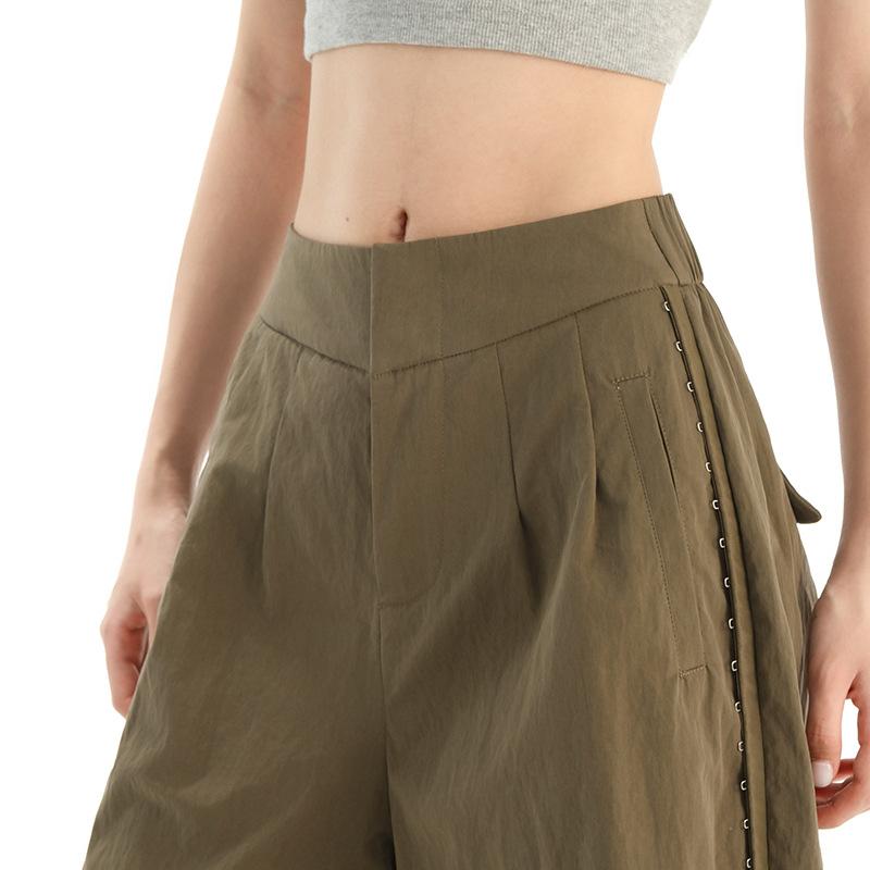 Yuppi Spice Girls, American Retro Wide Leg Overalls Women's Loose Straight Tie Casual Pants Summer