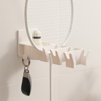 Wall Mounted Badminton Racket Holder Punch Free With Ball Hanger 3-Slots Storage Rack For Tennis Pickleball Ping Pong Paddle
