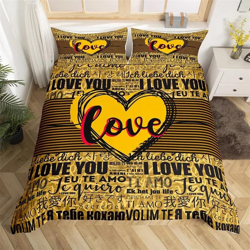 

Romantic Valentines Duvet Cover King Kawaii Love Heart Theme Bedding Set Patchwork Geometric Comforter Cover Red Gnome Bed Sets EU Single(135x200cm)