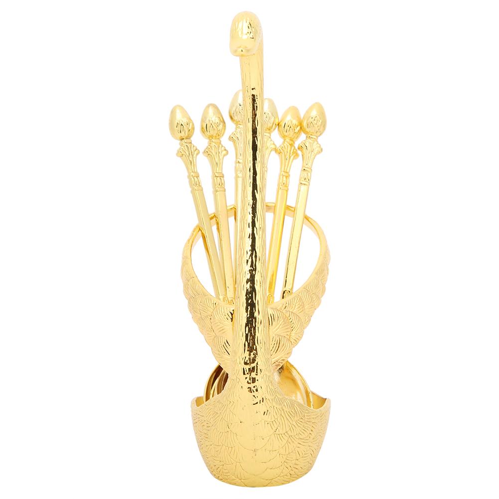 Zinc Alloy Swan‑Shaped Bracket Fruit Dessert Spoons Set Kitchen Tableware Wedding Supplies(Gold 6 Spoons )