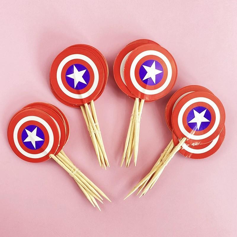 24Pcs Double‑Sided Cartoon Cake Toppers, Toothpick Cupcake Picks, Birthday Party Dessert Table Decorations Supplies