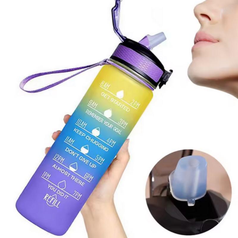 Large Capacity Sports Water Bottle with Time-Tracking Straw Leak Proof Locking Flip Cover for Outdoor Fitness