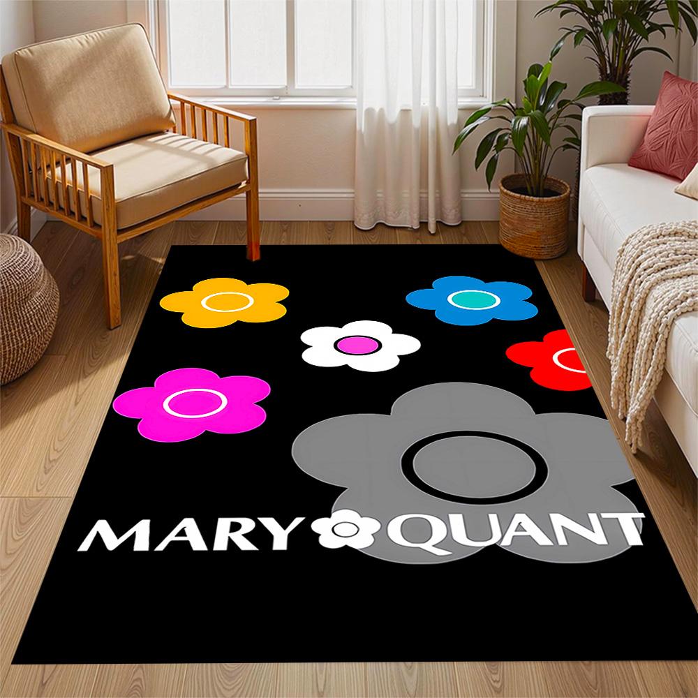 Mary Quant logo Themed Anti-Slip Rugs - Polyester Home Decor, Suitable for Bedrooms, Living Rooms, Doorways, Studios, and Decorations