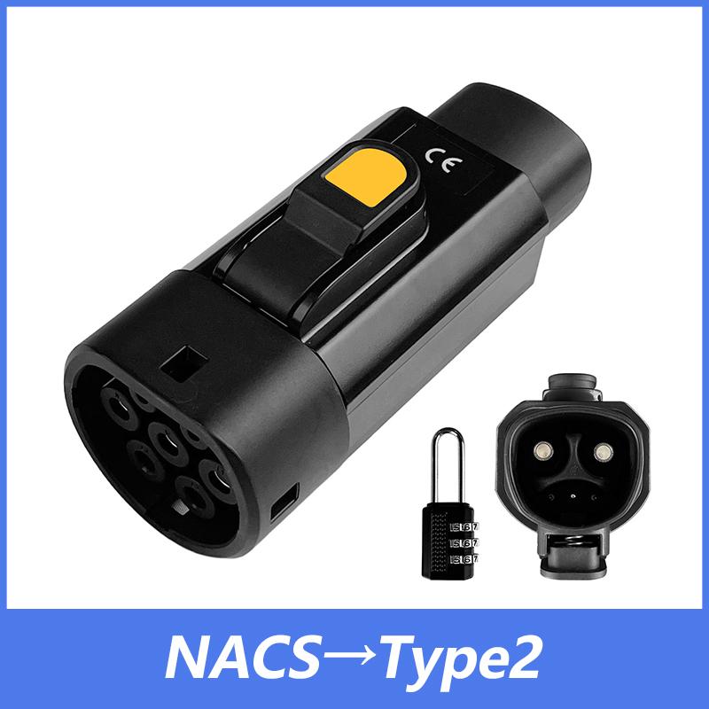 EVqiaoyi NACS to Type2 EV Adapter 32A 7KW from Tesla Pile to Type2 EV Charging Converter for EU Standard Cars