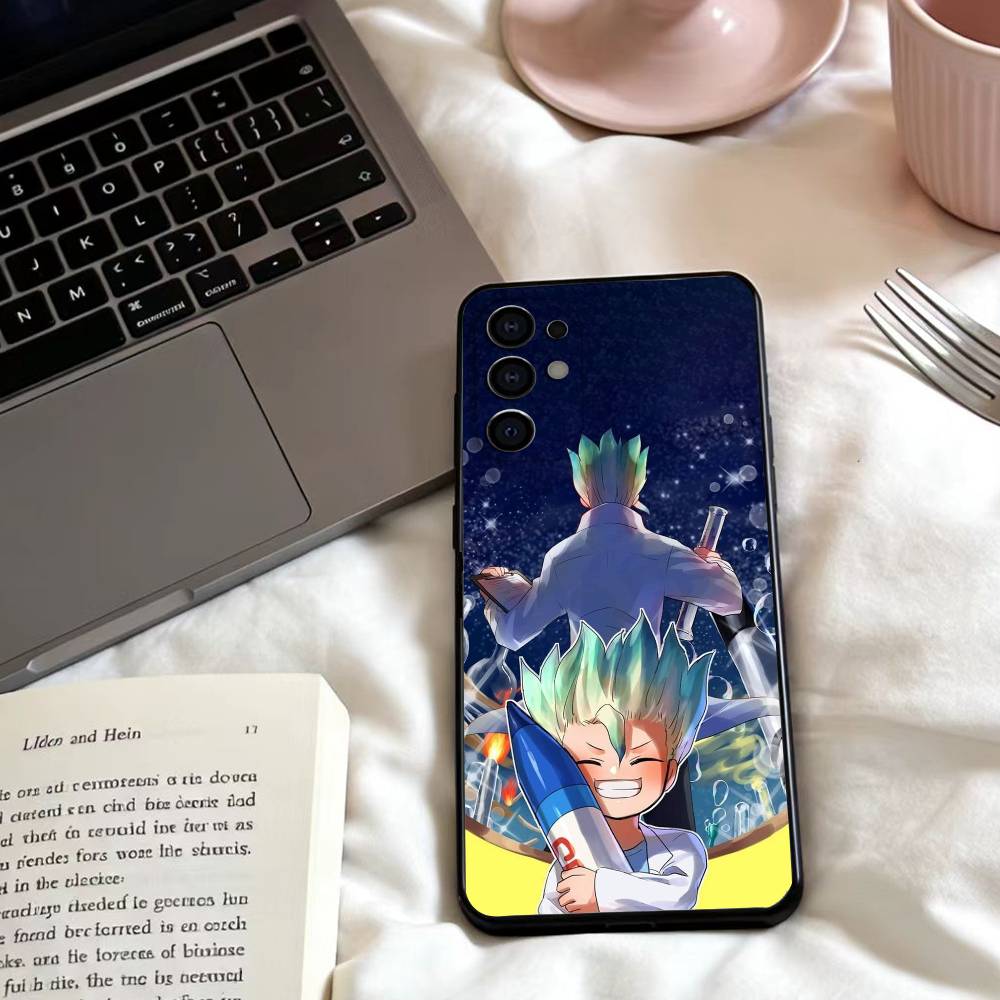 Anime Dr. S-STONE Phone Case For Samsung S25,24,23,22,30,21,10,9,Ultra,Plus,Lite,FE,4,5 G Soft Black Case