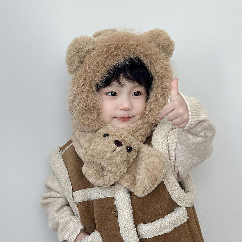 

Корейская новая детская шапка и шарф «все в одном» женская осенне-зимняя милая плюшевая шерстяная теплая шапка с защитой ушей