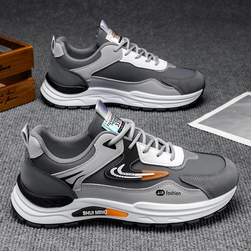 Skor herr höst nya läder vattentäta sportskor mångsidiga avslappnade pappaskor mjuk sula halkfria löparskor