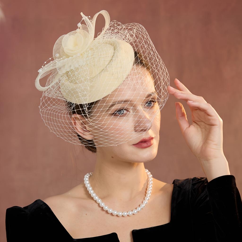 Elegant Charming Hat Tea Party Hat with Floral Decoration Headpiece and Mesh Women's Hair Accessory