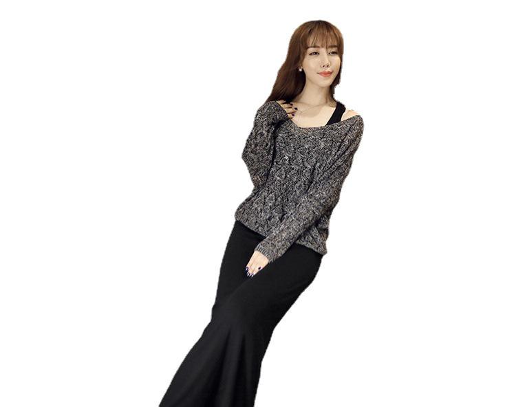 Damska dzianinowa sukienka dwuczęściowa z długim rękawem w stylu koreańskim w dużych rozmiarach