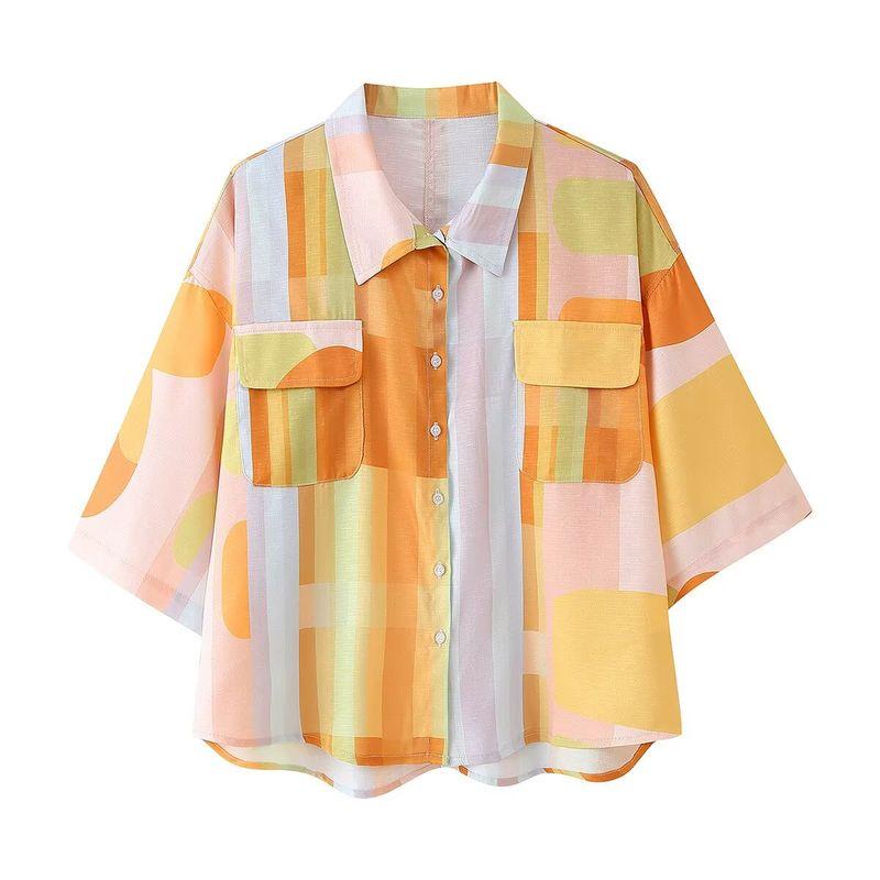 Jnleaog Spring New Arrival Women's Clothing Fashion Style French Fashion Cotton and Linen Printed Short-Sleeved Shirt Shorts Suit