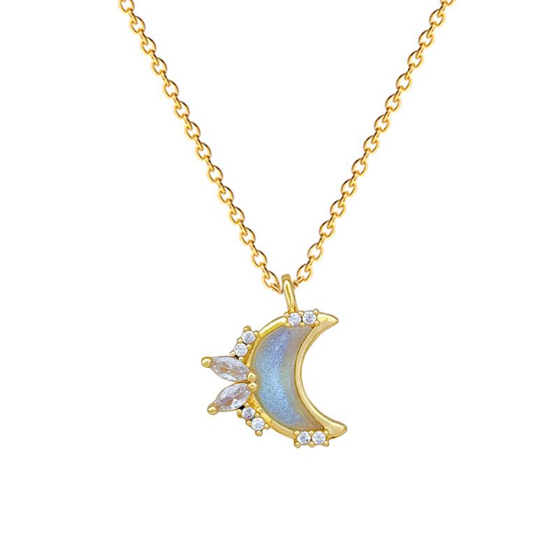 Colorful Moon Full Diamond Fashion Light Luxury Temperament Gorgeous Full Diamond Necklace Female Versatile Clavicle Chain Titanium Steel