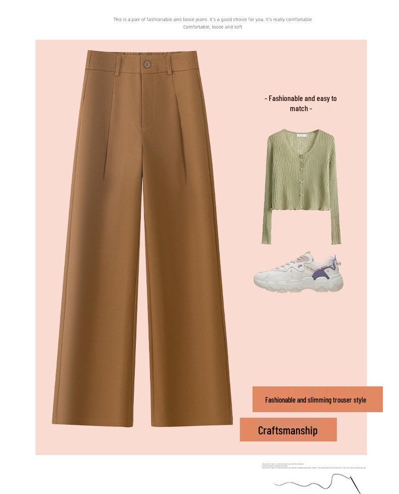 Women's High-End Wide-Leg Spring Pants: 2026 New Style, Loose Casual Straight-Leg, Long Fit