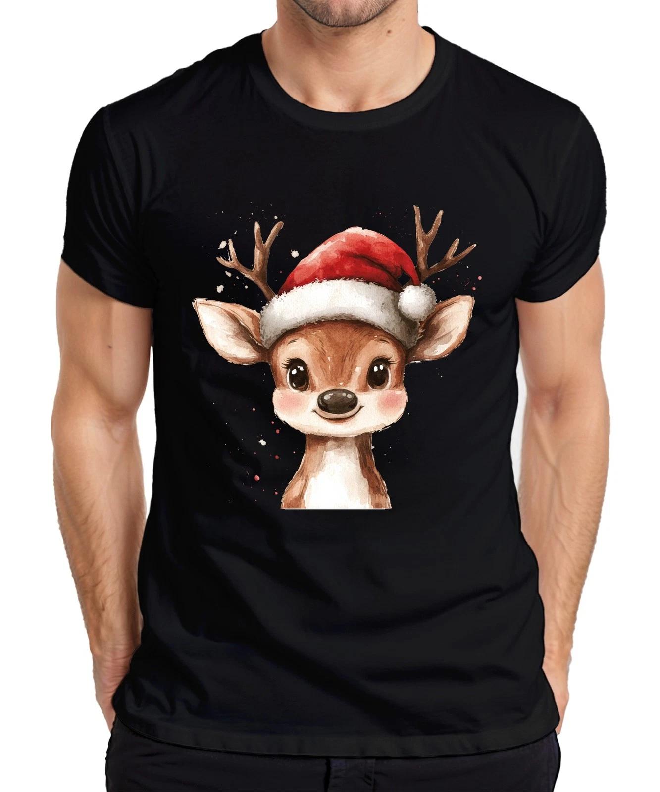 Christmas Reindeer Cute Watercolour Santa Deer Gift Mens T-Shirt- 2XL
