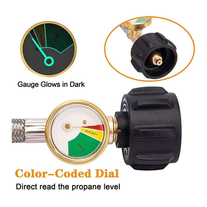 2 Pack Stainless Steel RV Propane Hose With Gauge For 5-40Lb Tanks - Stainless Braided Propane Hose Quick Connect