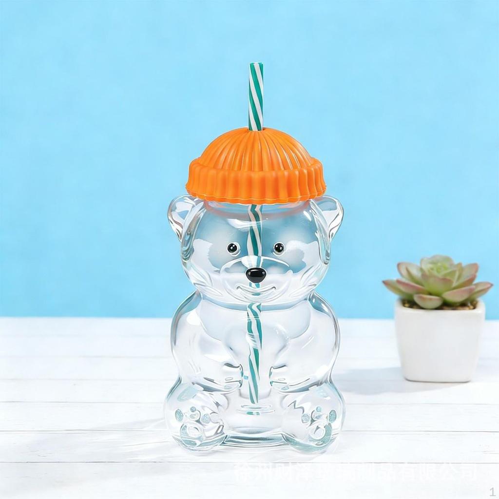 Bear Glass Cup Juice Glasses Clear Novelty Adorable Versatile Beverage Container with Lid for