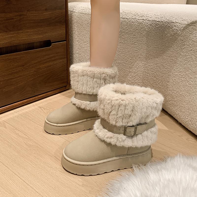 2025 Women's Leather Snow Boots Winter Women's Ankle Boots Flat Sole Comfortable Cotton Warmth New Women's Shoes