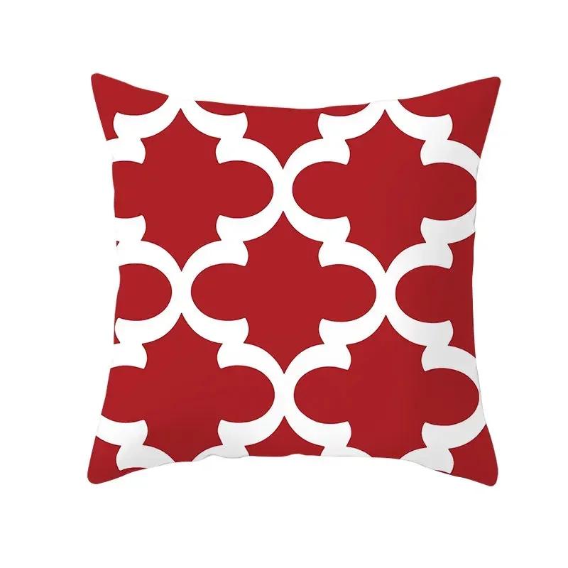 Red Geometric Pillowcase Living Room Sofa Cushion Polyester Pillowcase Home Bedroom Car Decorative Pillowcase 45X45Cm