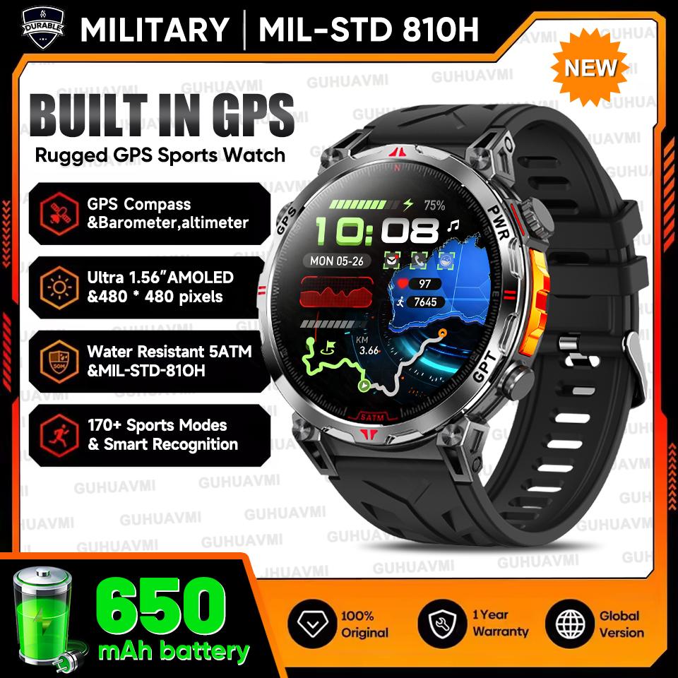 Outdoor GPS Sports Smart Watch Men Built in GPS Compass 5ATM Waterproof Bluetooth Call HD AMOLED Screen Fitness Smartwatch
