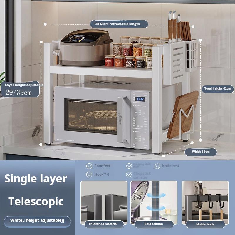 Floor-standing retractable microwave oven rack multi-layer oven countertop item storage rack adjustable height kitchen rack