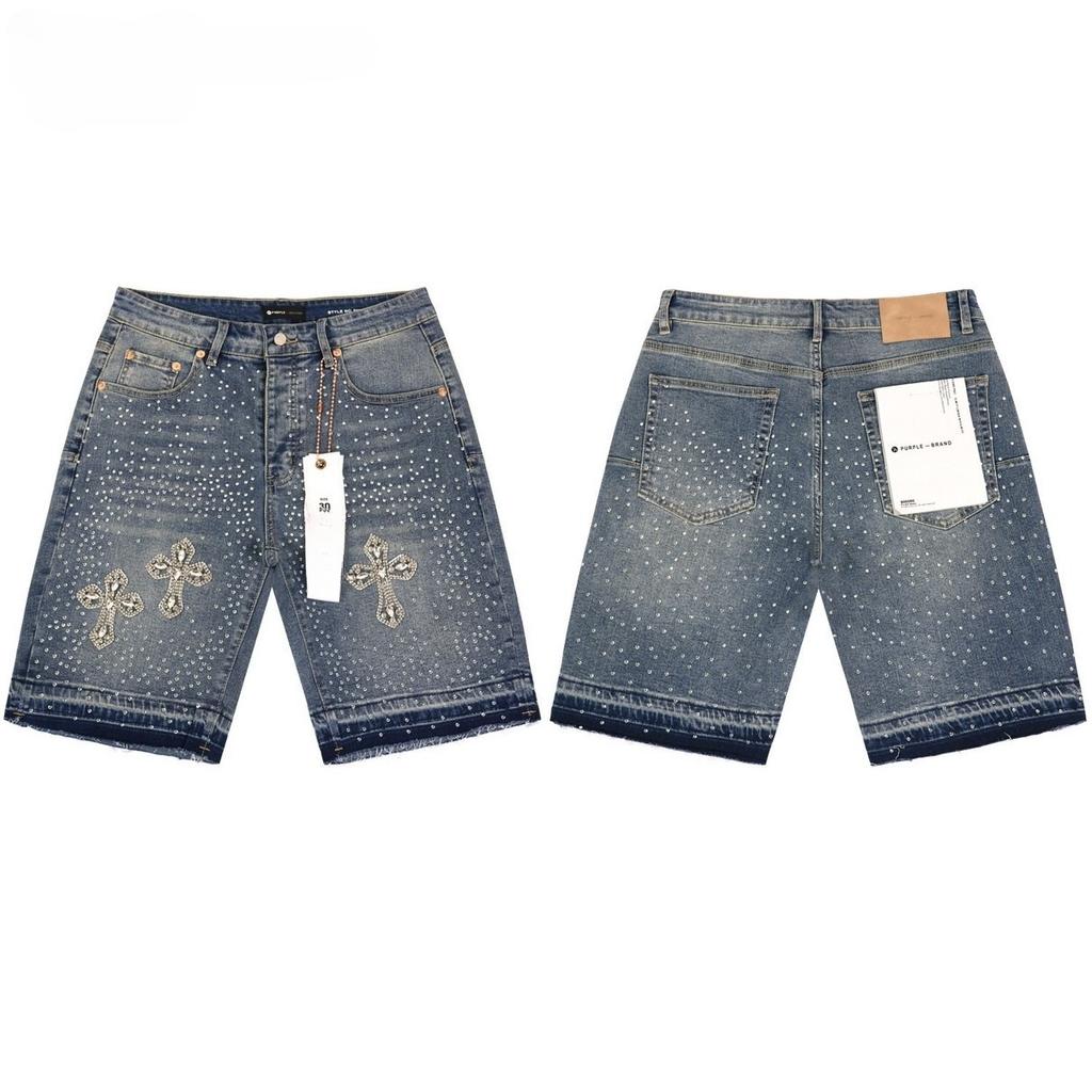 LUXEONDenim Shorts Mens Women with Stunning Rhinestone Sunburst Design High Quality Casual Summer Shorts