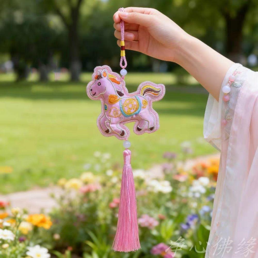 Chinese Style Pony Embroidered Pendant Spring Festival Zodiac Mascot New Year Horse Pendant Funny Tassel Car Hanging Ornaments