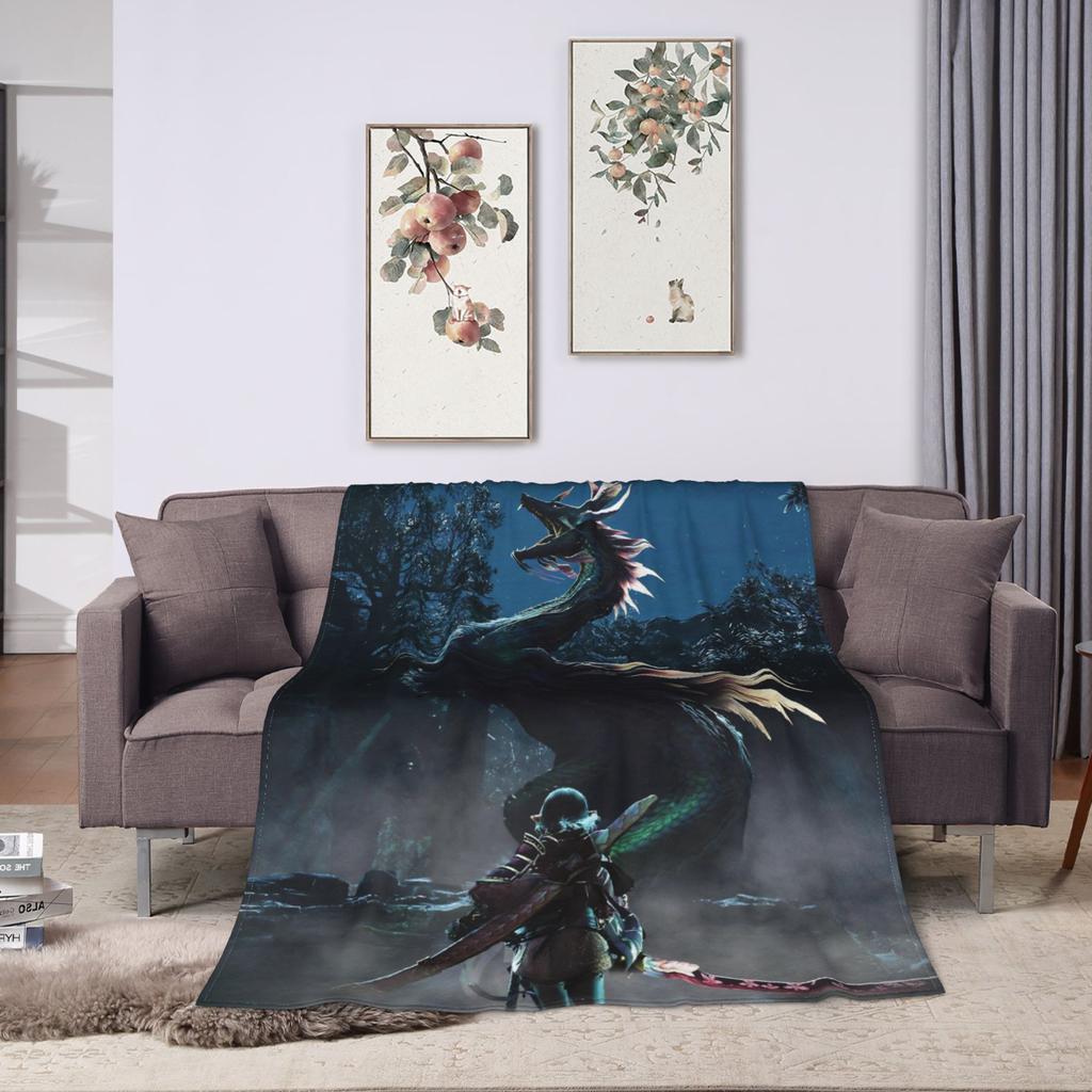 Monster Hunter Wilds Flannel Blanket Winter Soft Durable Throw Blanket for Couch Chair Fashion Bedspread Sofa Bed Cover