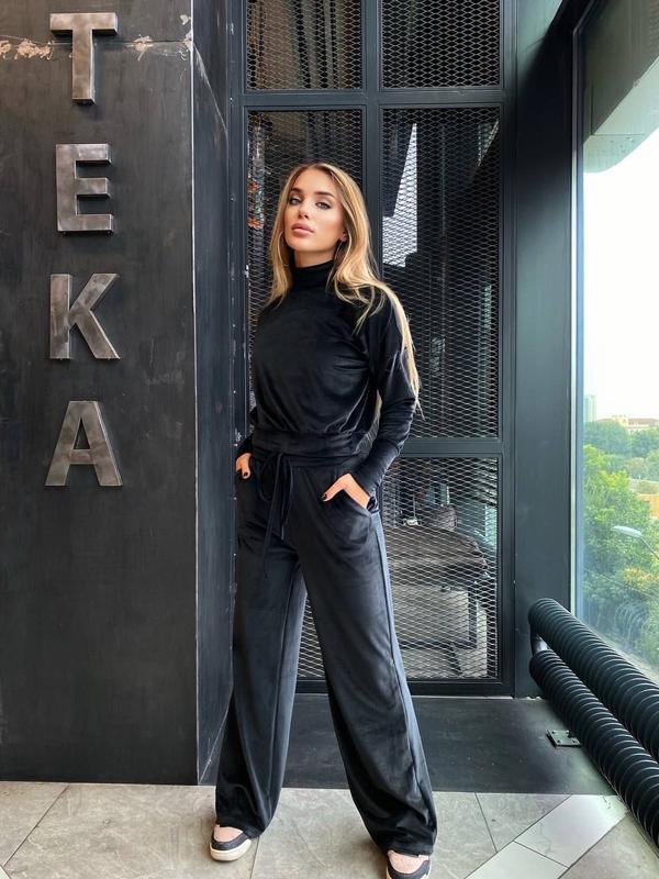 2024 Autumn/Winter Fashion Set: Solid Color Silver Fox Fleece High Neck Top & Drawstring Pants