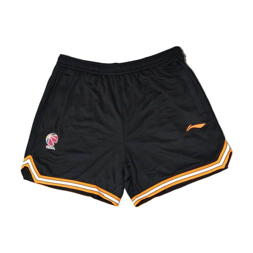 Li Ning Logo Striped Print Loose Basketball Shorts Men Shorts Black AAPS119-1