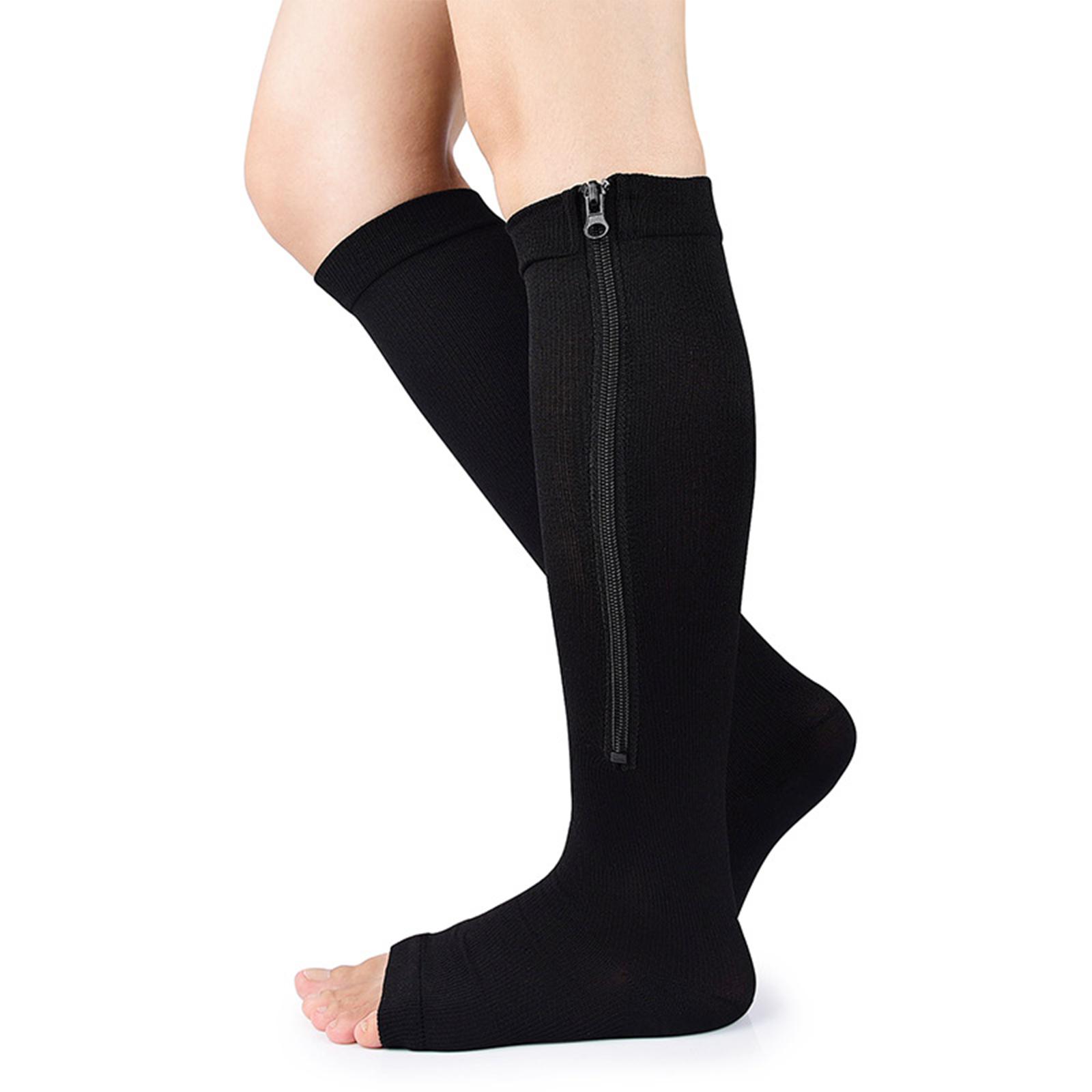 

Unisex Compression Socks with Zipper Support for Calf Wrapping Elastic Pressure Stockings Suitable for Nurses and Athletic Use L чёрный