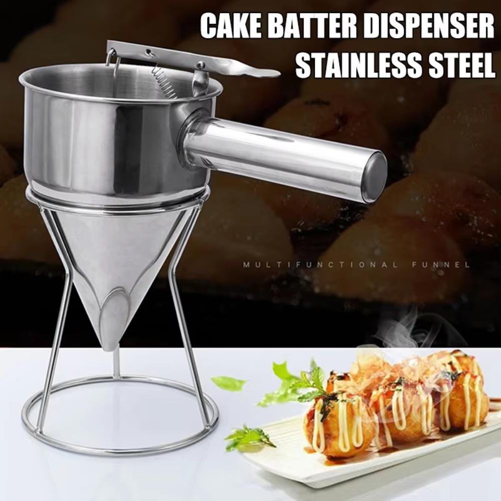 New Stainless Steel Funnel Dispenser Baking with Rack Octopus Ball Tools Cooking Tool Takoyaki Batter Baker Kitchen