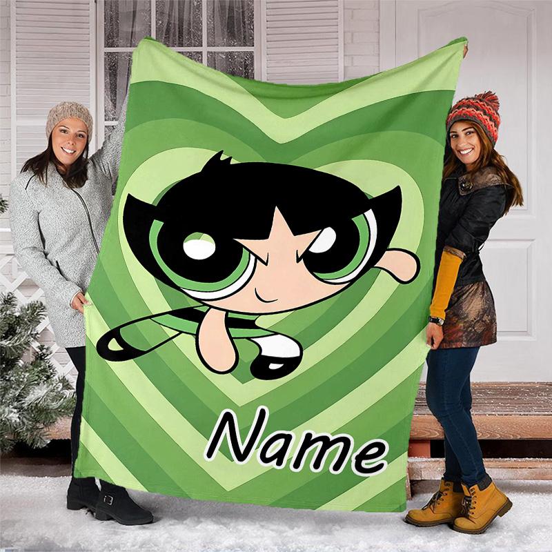 Customizable The Powerpuff Girls Throw Blanket – Personalized Name, All-Season Cozy Snug Blanket, Machine Washable, Personalized Blanket