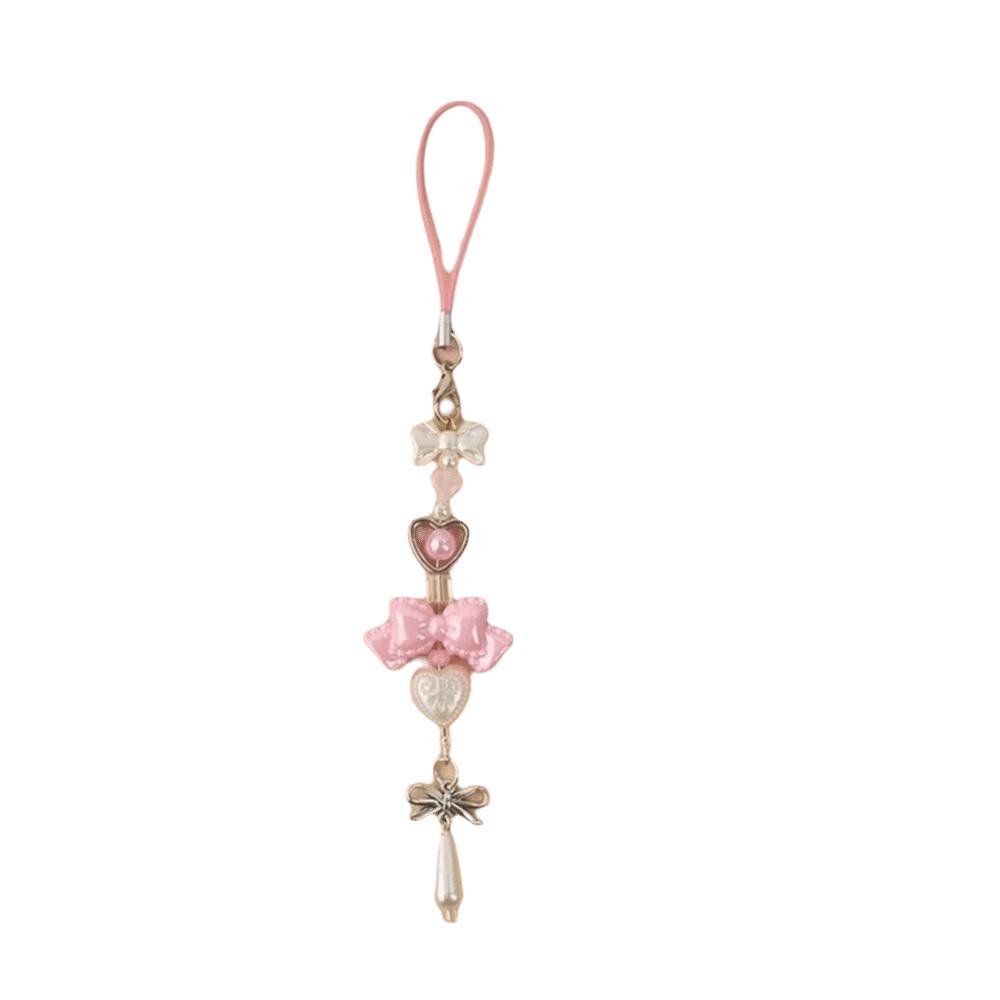 Sweet Bow Keychain Heart Beaded Lanyard Keyring Phone Chain Backpack Drip