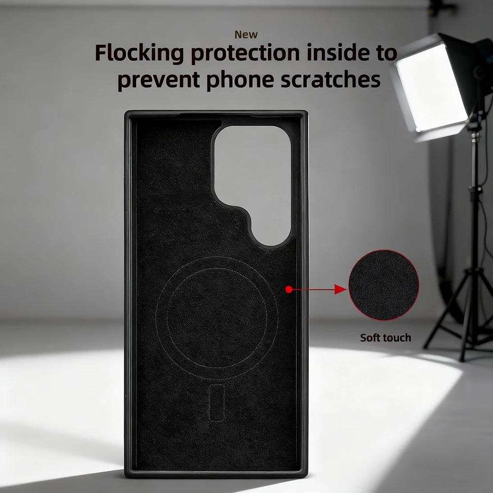 Classic Texture Carbon Fiber MagSafe Case For Samsung Galaxy S25 S24 Plus Ultra Alloy Lens Shockproof Cover