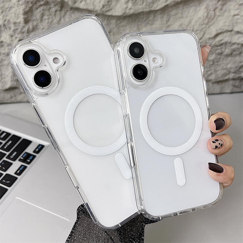For Magsafe Wireless Charge Back Cover Clear Cases For iPhone 16 15 14 13 12 11 Pro Max Plus Magnetic Luxury Transparent Case